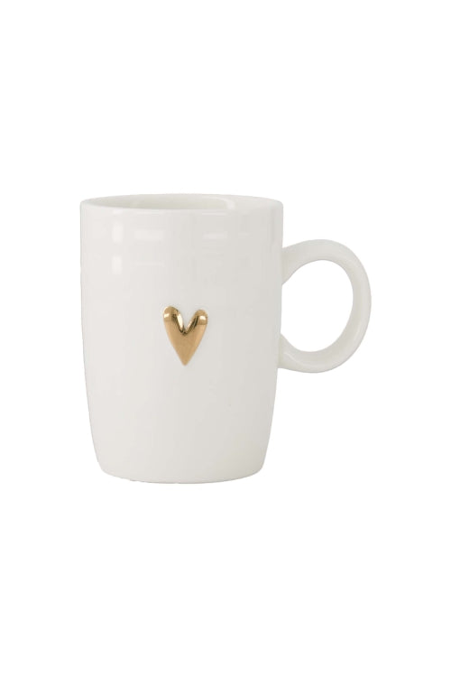 Zusss koffiemok met oor en gouden hartje in wit keramiek