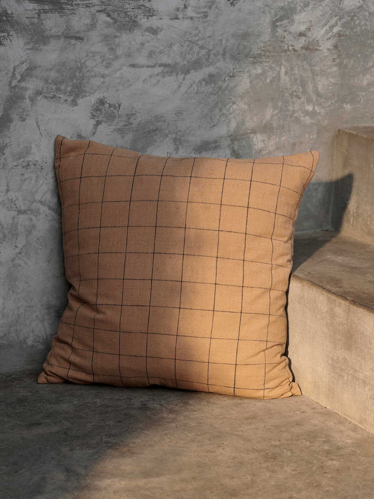 Ferm Living Brown Cotton Grid Cushion - Oosterlinck