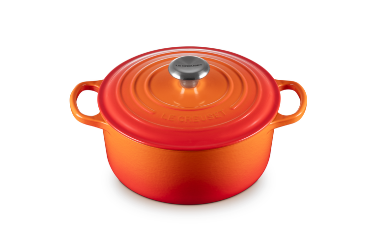 Le Creuset Signature gietijzer stoofpot rond 24 oranjerood vulcanique -40% - Oosterlinck