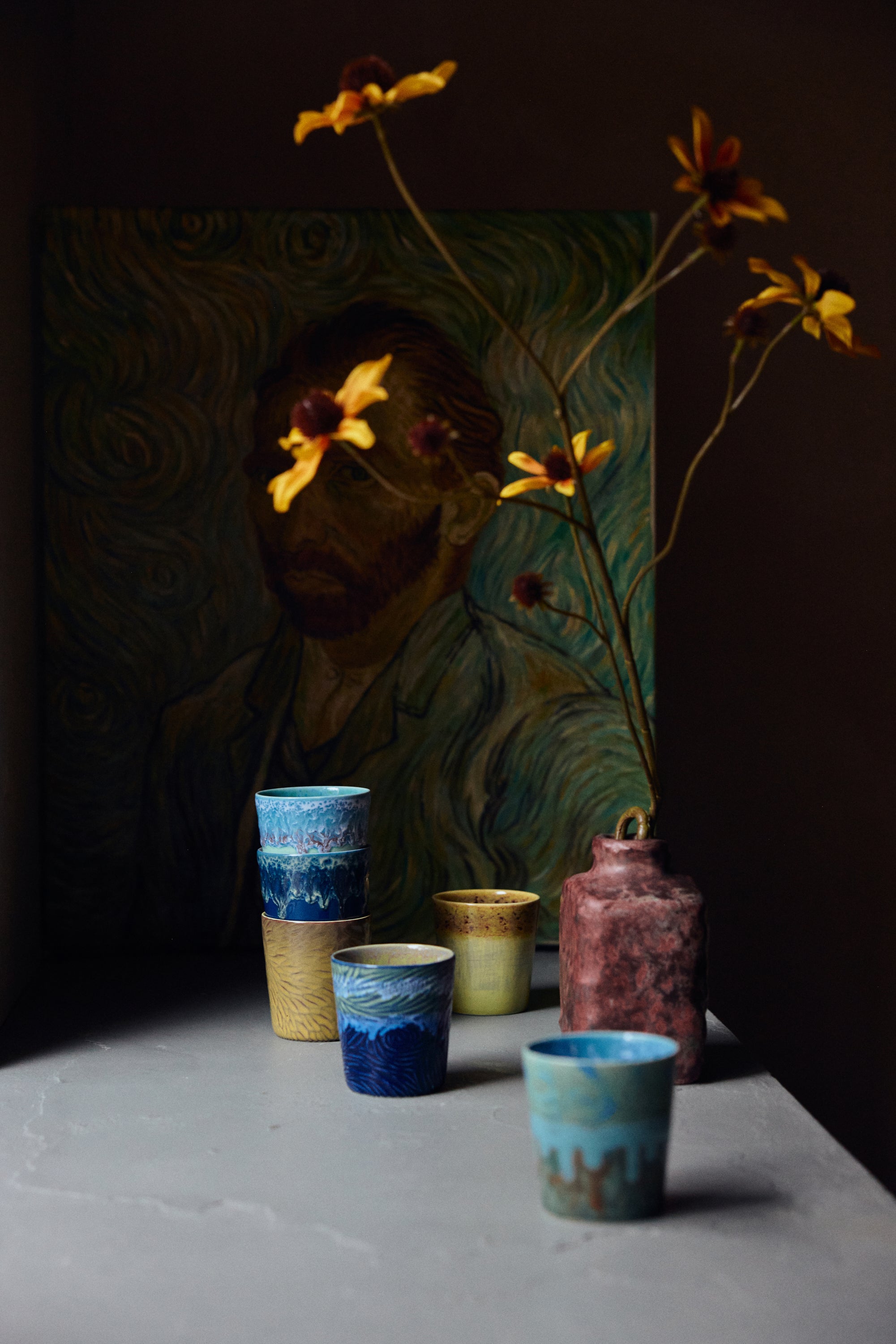 HK Living 70s Ceramics Coffee Mugs Starry Night Van Gogh / set van 2 - Oosterlinck Home