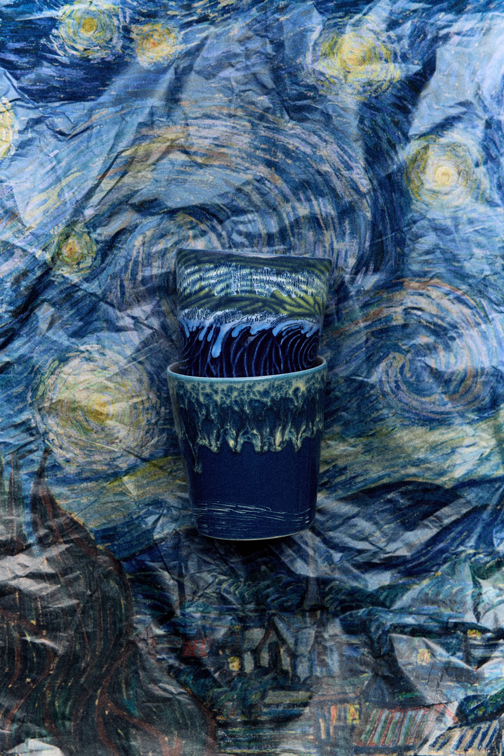 HK Living 70s Ceramics Coffee Mugs Starry Night Van Gogh / set van 2 - Oosterlinck Home
