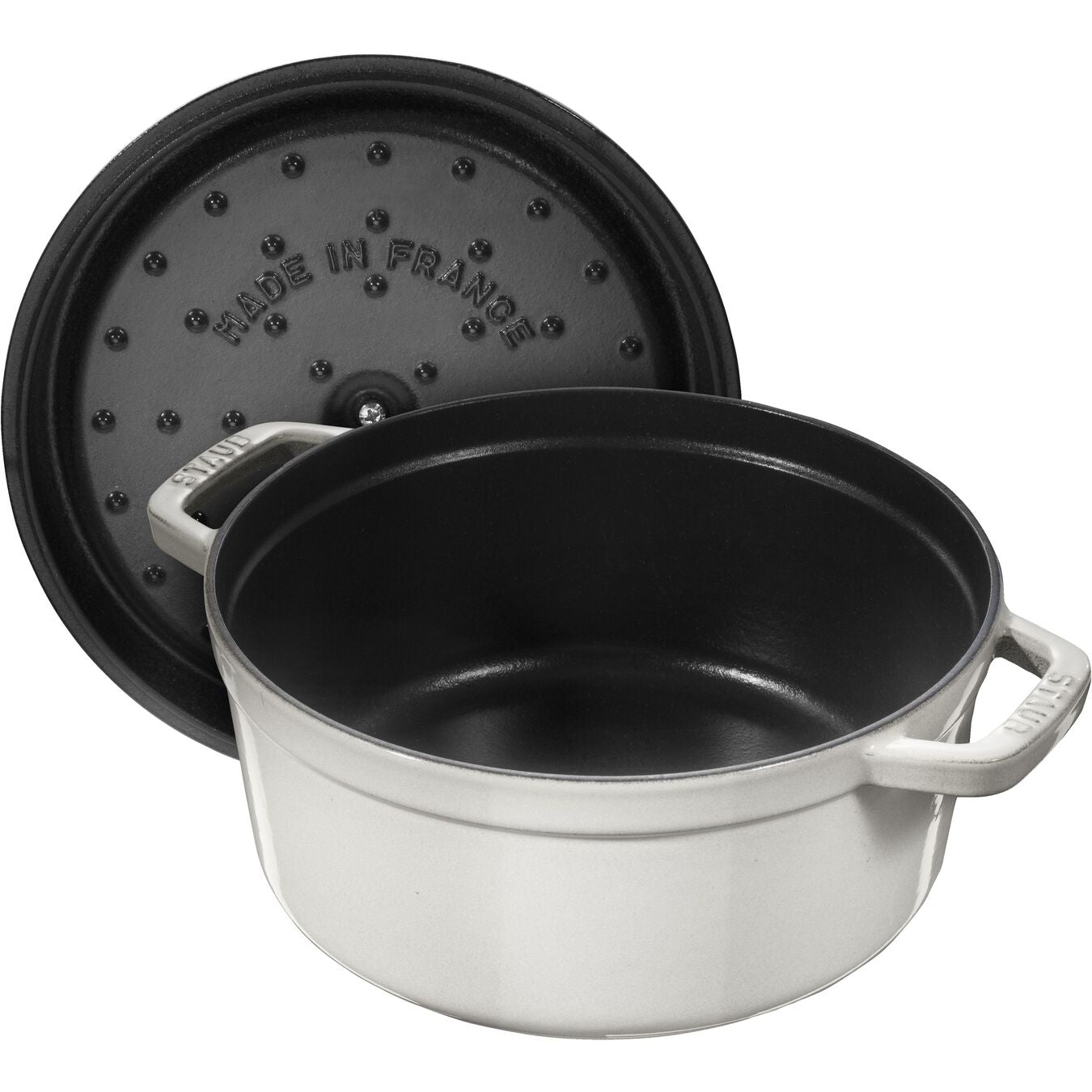 STAUB LA COCOTTE GIETIJZEREN BRAADPAN ROND, WHITE TRUFFLE - TWEE FORMATEN - Oosterlinck