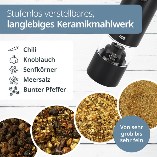 ADE Elektrische mini-kruidenmolen (peper/zout/kruiden)