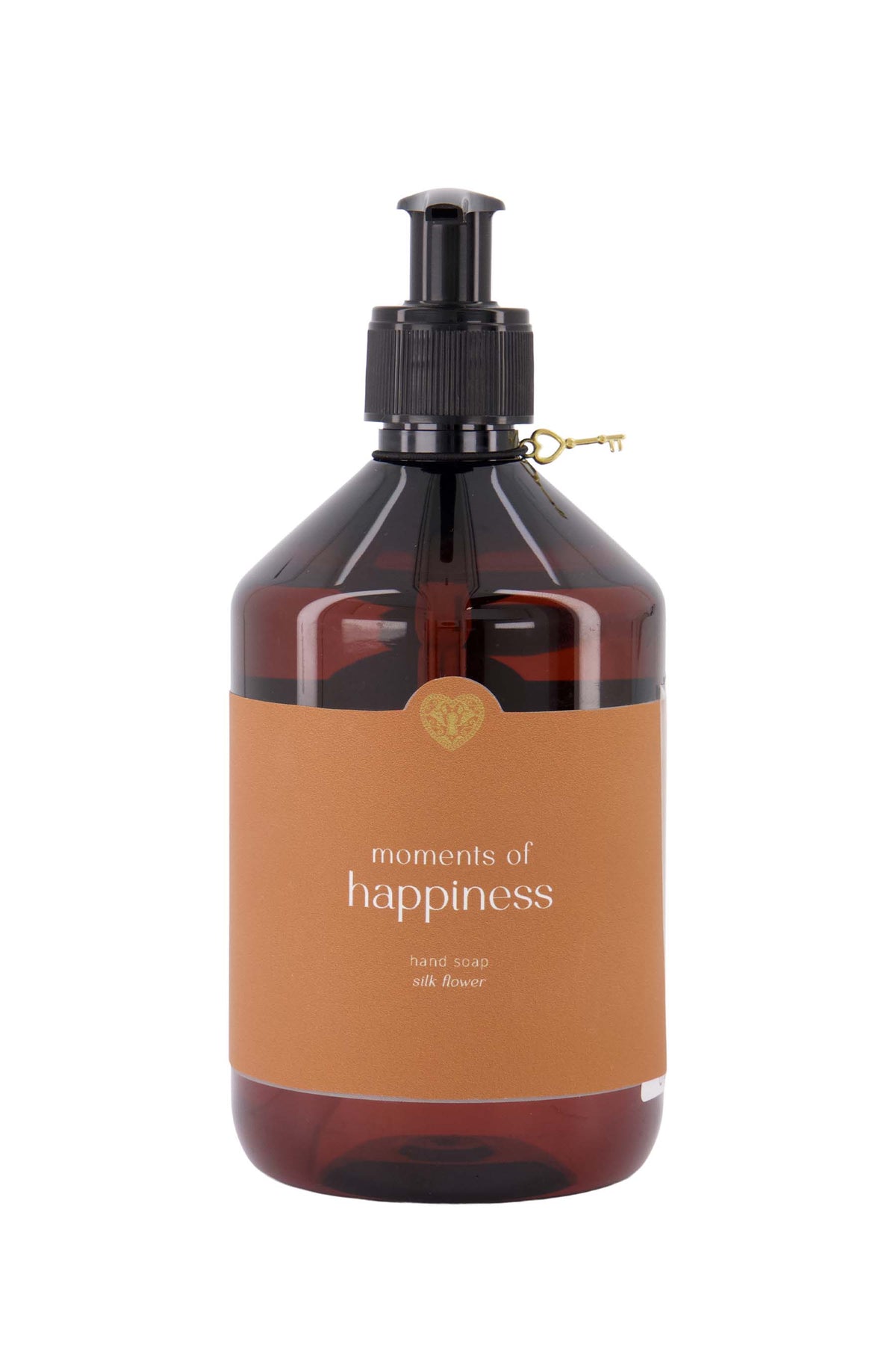 Zusss handzeep "moments of happiness" in een elegante fles, perfect voor verzorgingsproducten en handhygiëne.