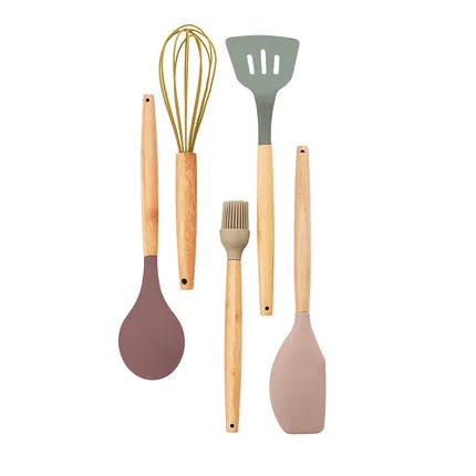 Livwise set keukenhulpjes silicone/hout 5-delig