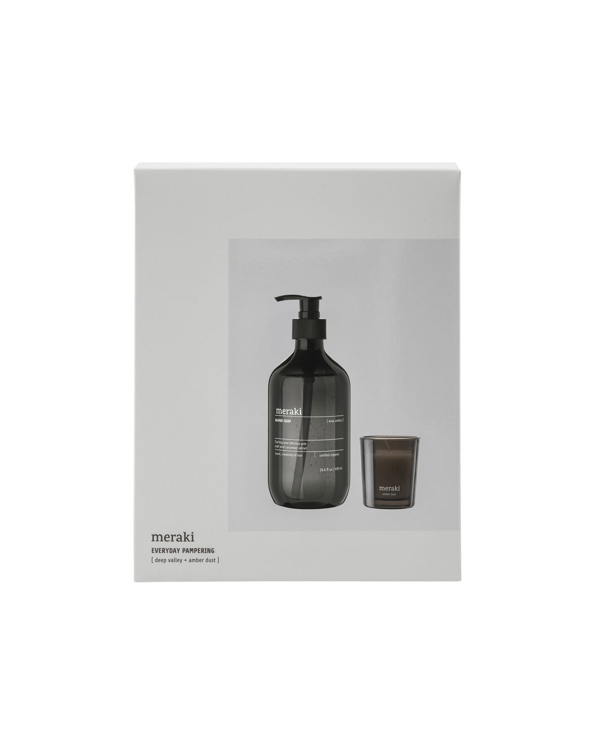 Meraki giftbox met handzeep Deep Valley en geurkaars Amber Dust in stijlvolle verpakking