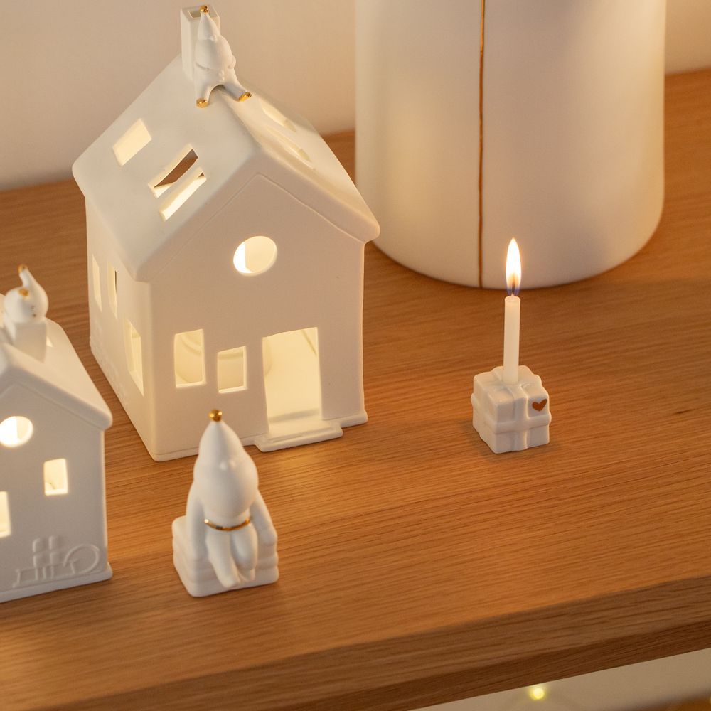 Räder kandelaartje met hartvormige kaars, kerstthema in porselein, passend bij kerstversiering en sfeervolle kerstcadeaus