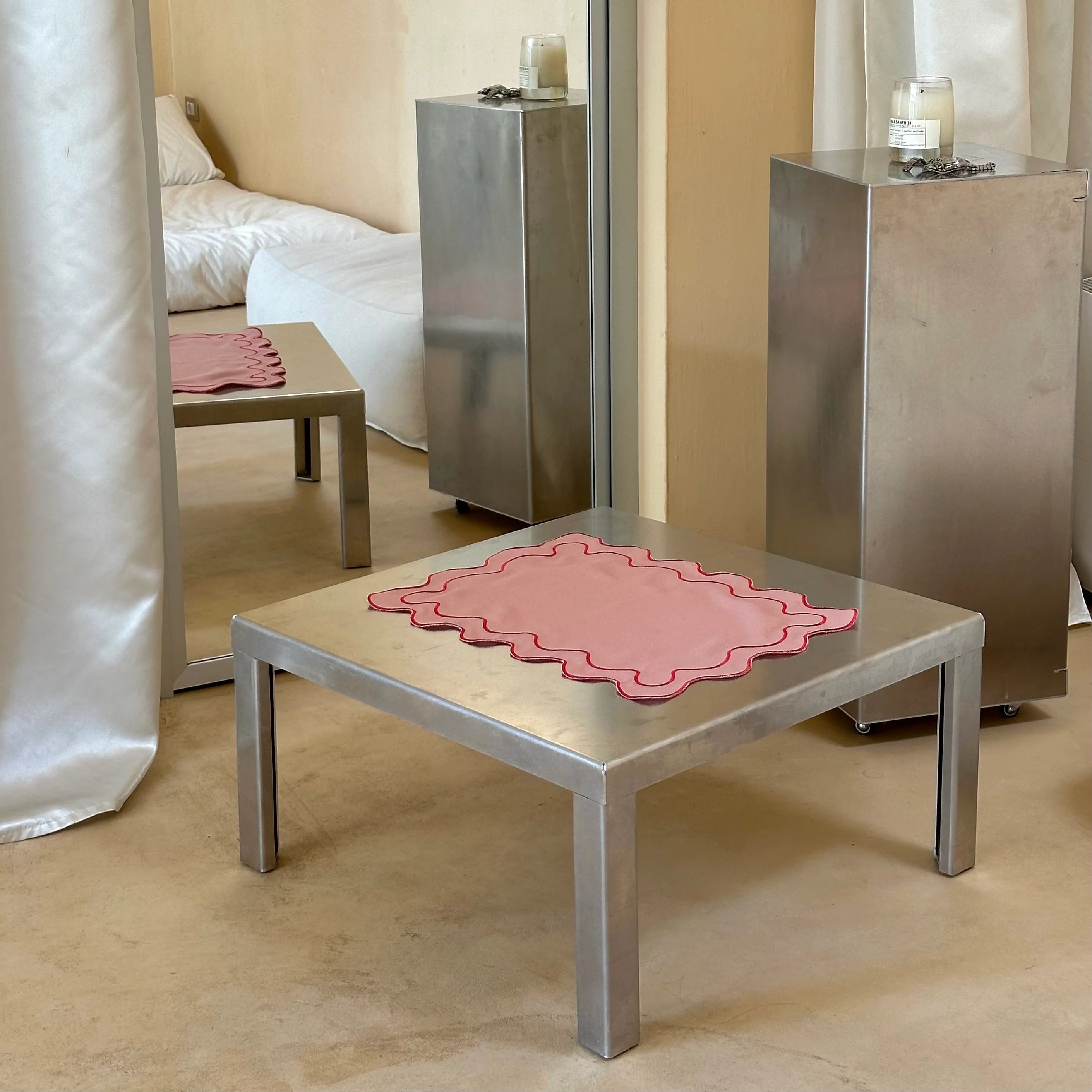 Kulu Club Linnen placemats wavy roze / set van 2
