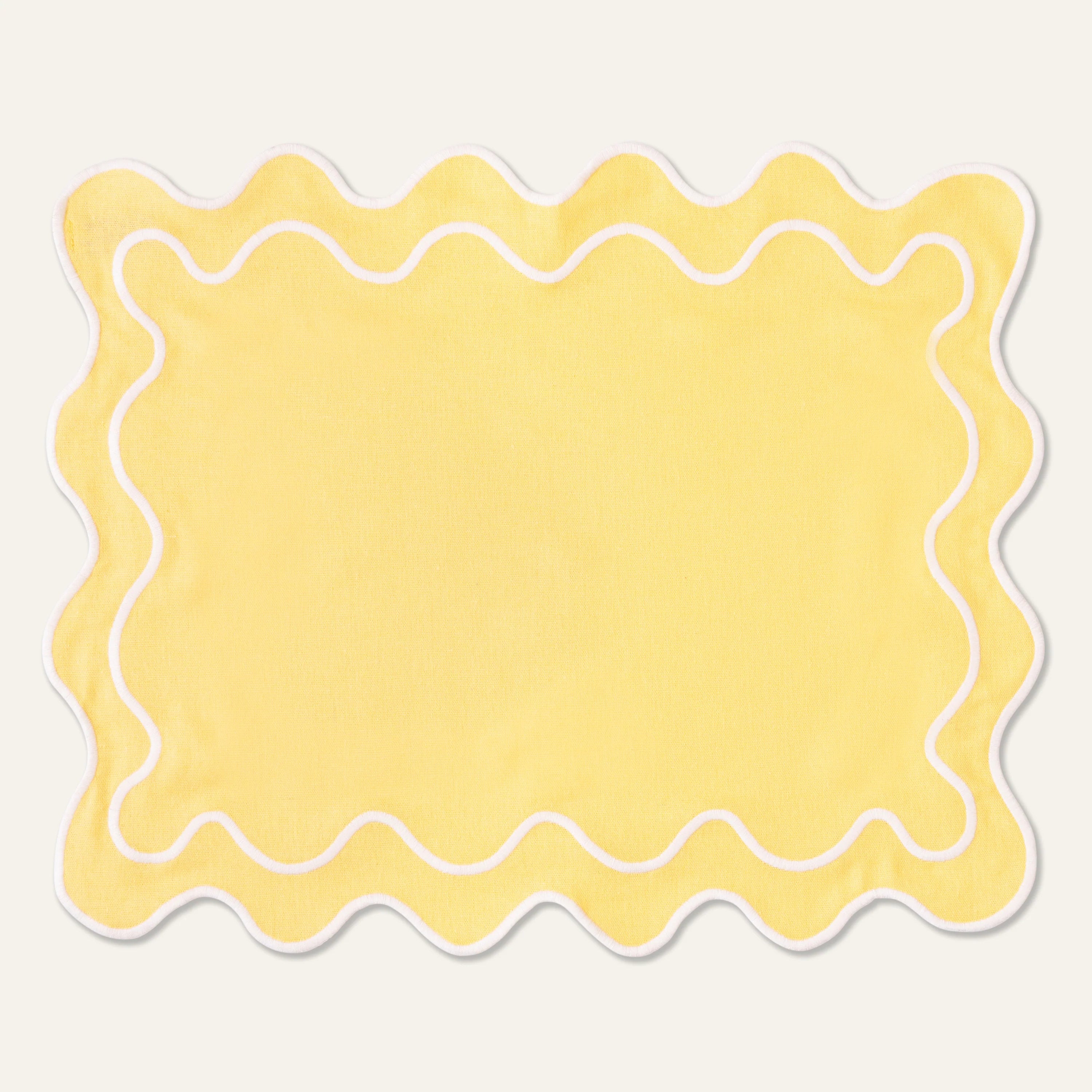 Kulu Club Linnen placemats wavy geel-wit / set van 2
