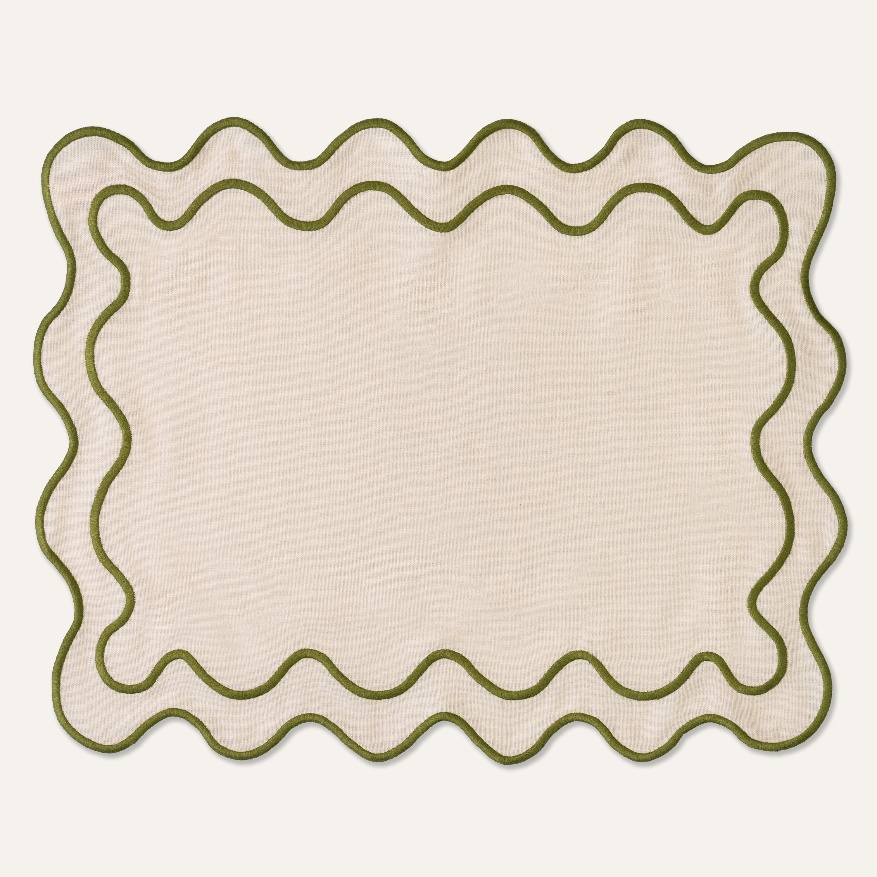 Kulu Club Linnen placemats wavy beige-groen / set van 2