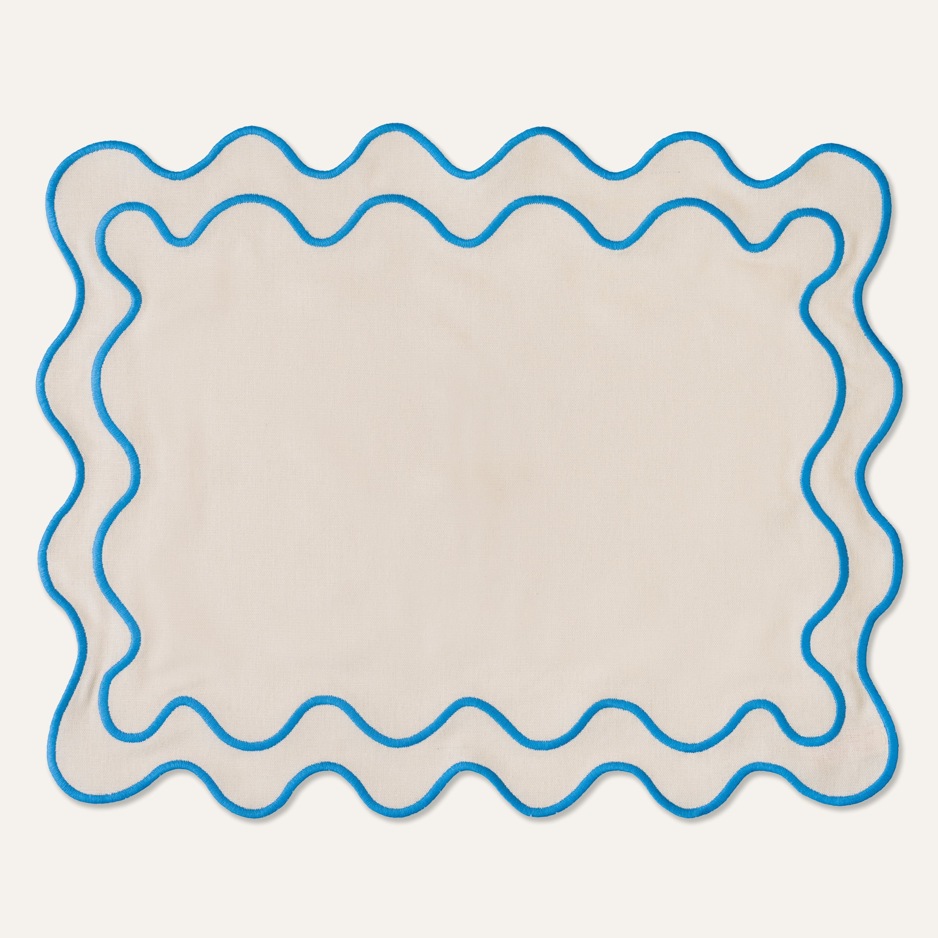 Kulu Club Linnen placemats wavy beige / blauw - set van 2