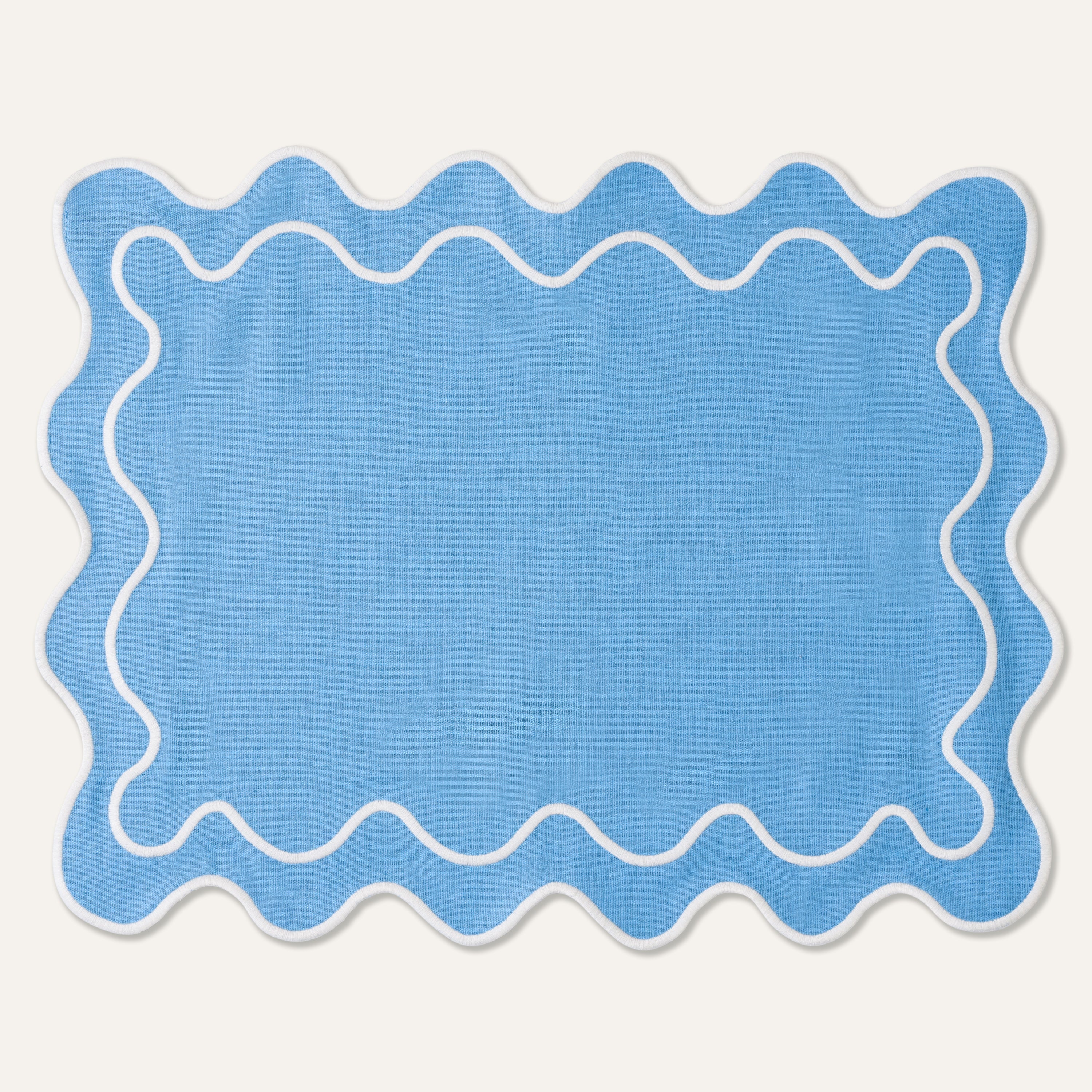 Kulu Club Linnen placemats wavy blauw-wit / set van 2