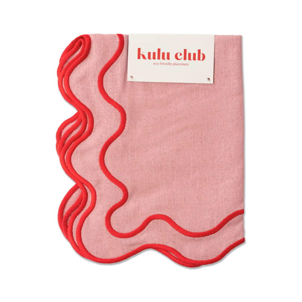 Kulu Club Linnen placemats wavy roze / set van 2