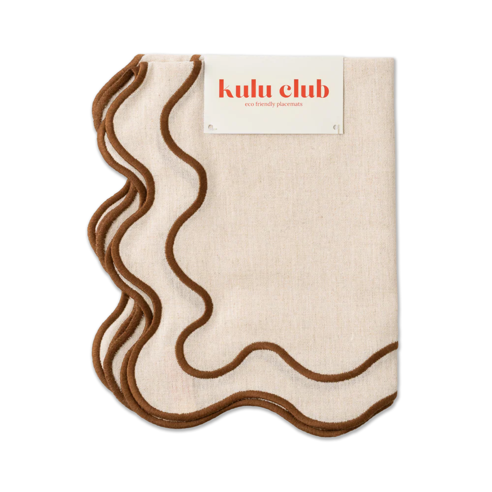 Kulu Club Linnen placemats wavy beige-bruin / set van 2