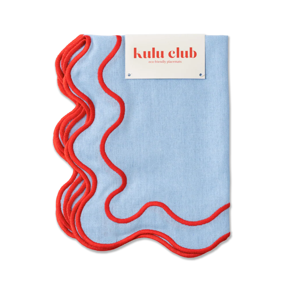 Kulu Club Linnen placemats wavy blauw / rood - set van 2