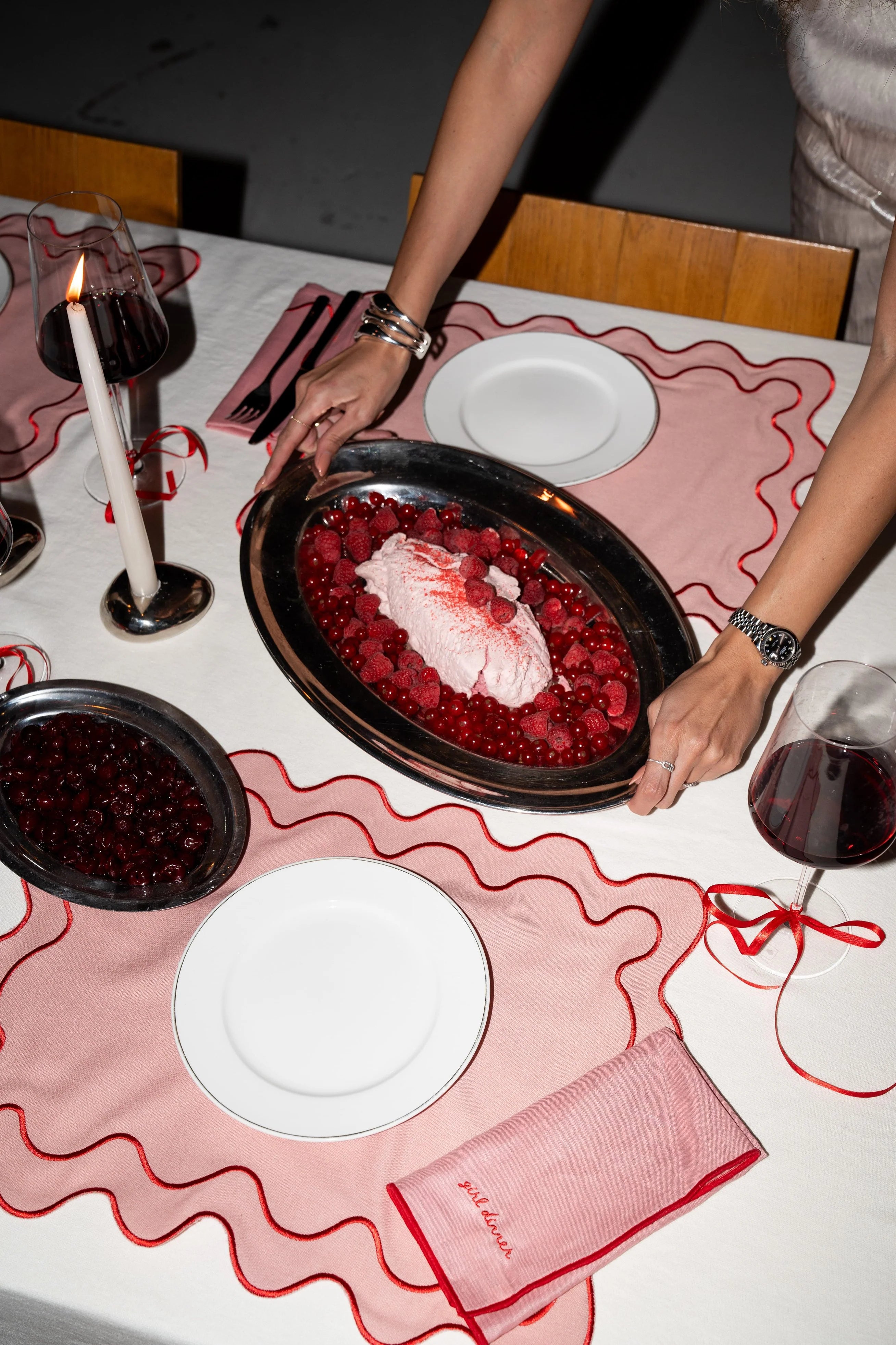 Kulu Club Linnen placemats wavy roze / set van 2