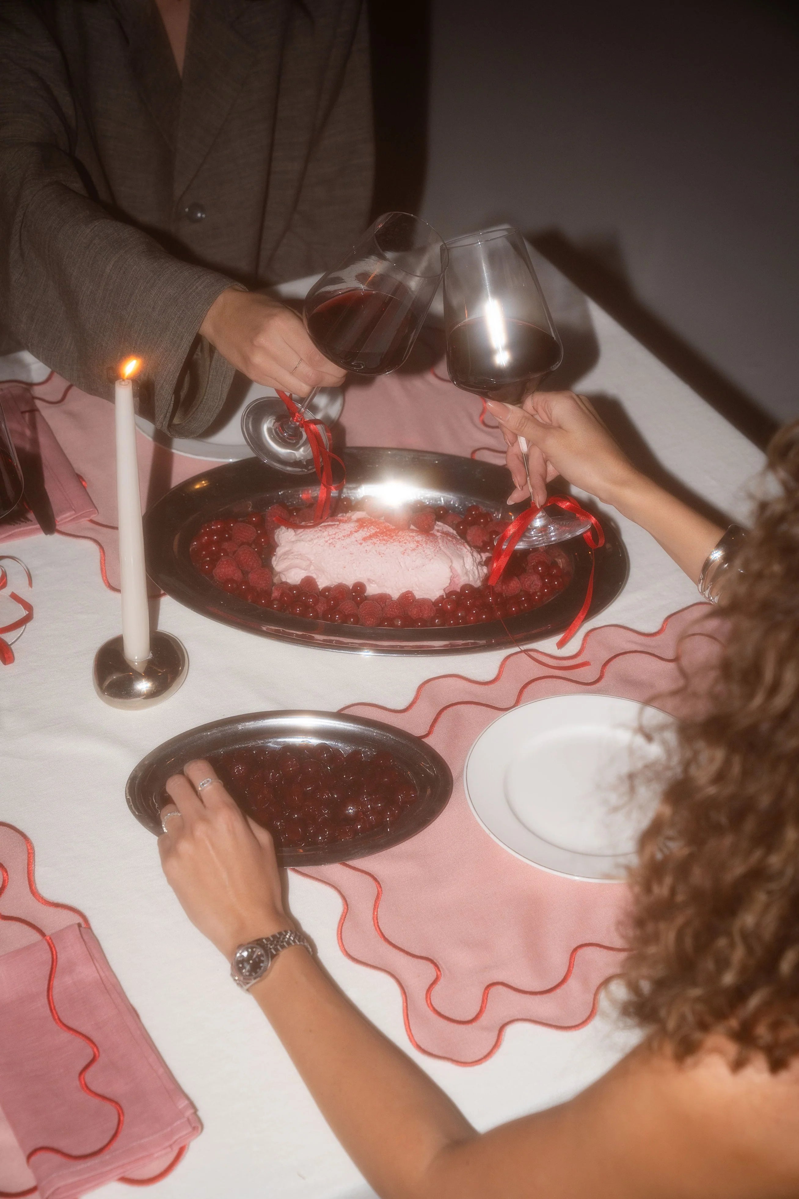 Kulu Club Linnen placemats wavy roze / set van 2