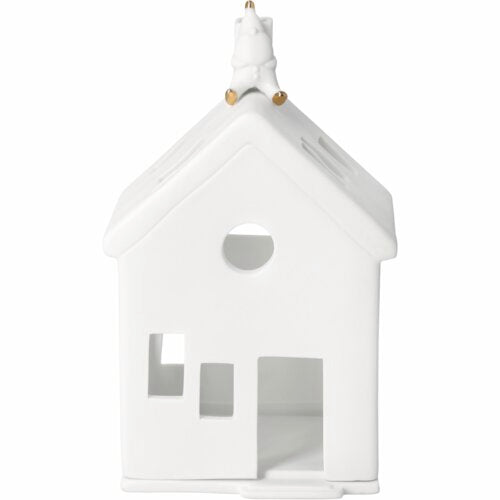 Decoratieve Räder Lichthuis met Rudolf, houten kersthuisje met lichtjes, winterse scène voor kerstversiering.