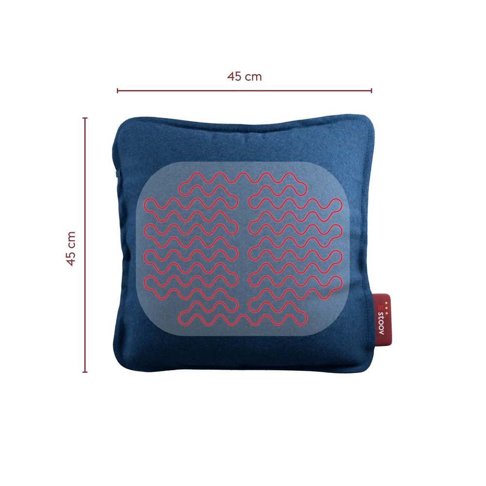 Stoov Ploov Flex oplaadbaar warmtekussen 45x45cm, blauw, kussen en deken, voor warmte en comfort.