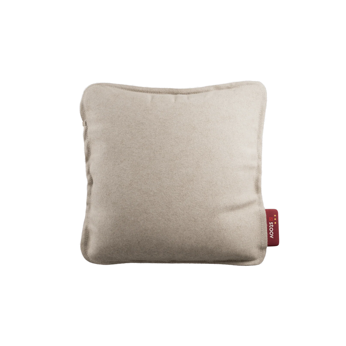 Stoov Ploov Flex oplaadbaar warmtekussen 45x45cm in zacht beige, zichtbaar in de afbeelding.
