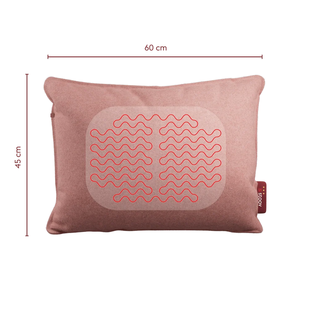 Stoov Ploov Flex oplaadbaar warmtekussen 45x60cm in zachtroze, geschikt voor kussens en dekens, zichtbaar in de afbeelding.