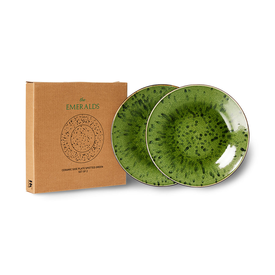 HK Living The Emeralds: Ceramic side plate spotted green - set van 2 - Oosterlinck