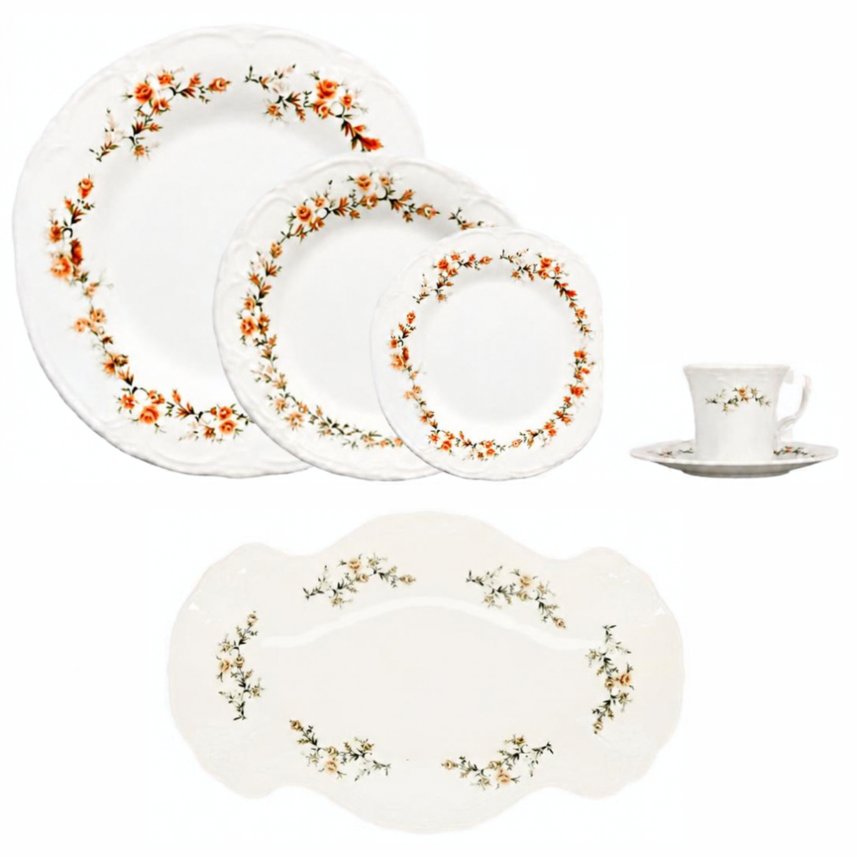 Bonbistro Retro Flower Brown diep bord met bloemmotief, set van 6 stuks (4+2 gratis)