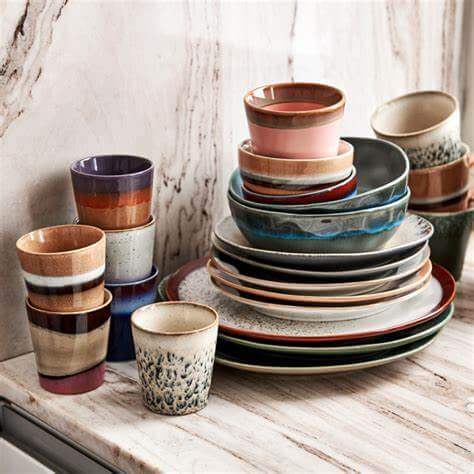 HK Living - 70s ceramics : dessert plates - set van 2 - verschillende varianten