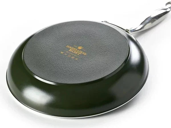 Set van drie Dagelijkse Kost antikleefpannen voor bakken, wokken en grillen, met zwarte antikleeflaag en verschillende formaten