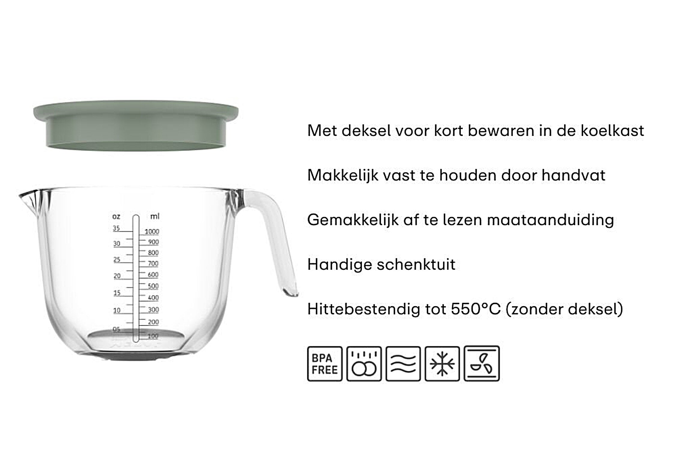 Mepal Maatbeker glas met deksel 0.5L of 1L Chef it BPA-vrij - Oosterlinck Home
