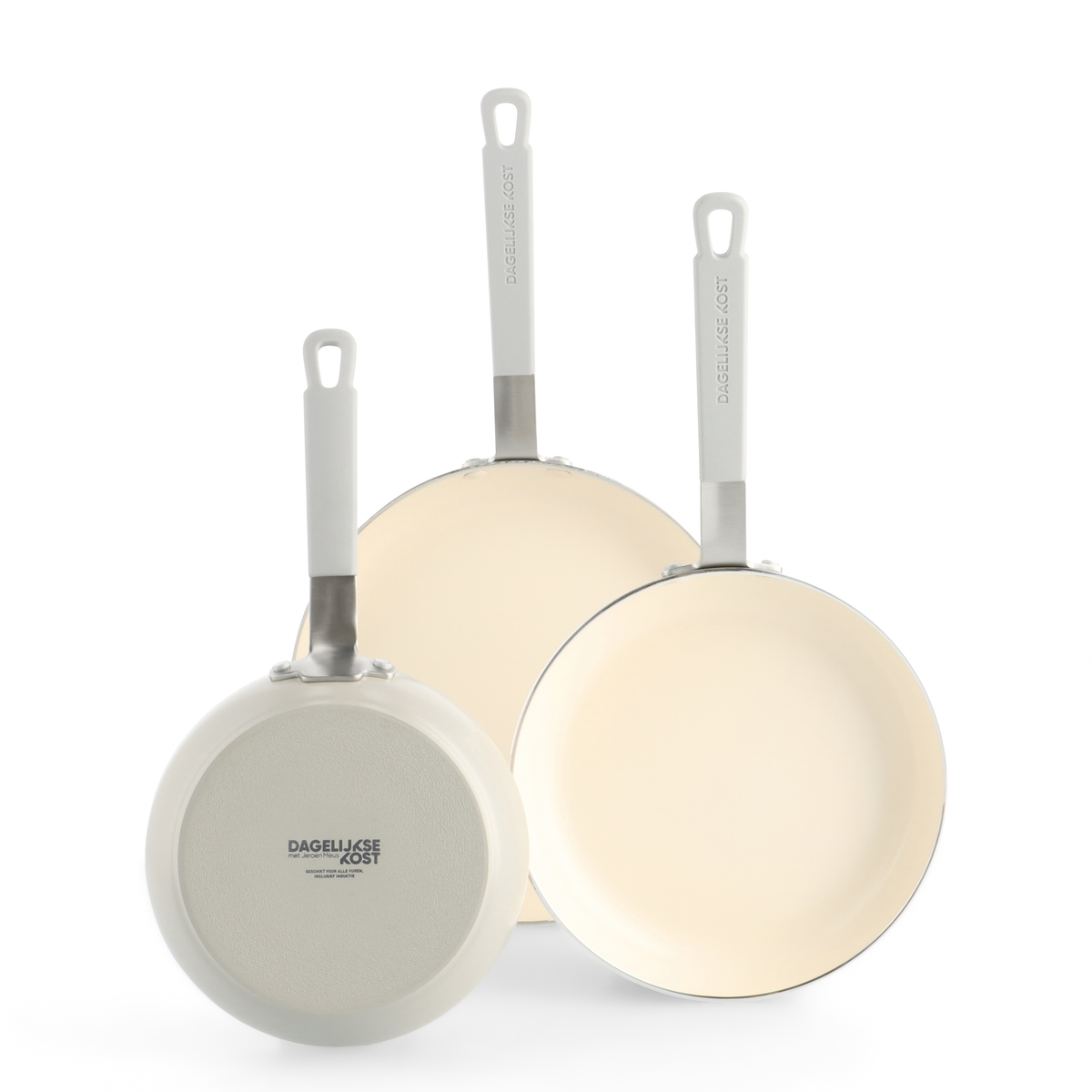 Set van drie anti-kleefpannen van Dagelijkse Kost Proline voor bakken, wokken en grillen, inclusief koekenpan, wok en grillpan