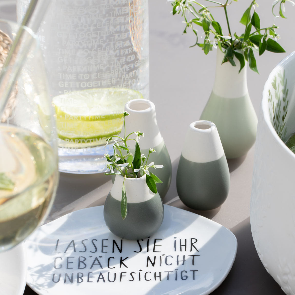 Räder Vaasjes set van 4 mini's pastelwit of groen - Oosterlinck Home