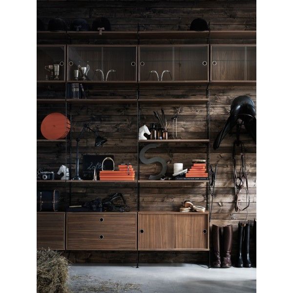 String System hoge kast small zwart walnoot - Oosterlinck