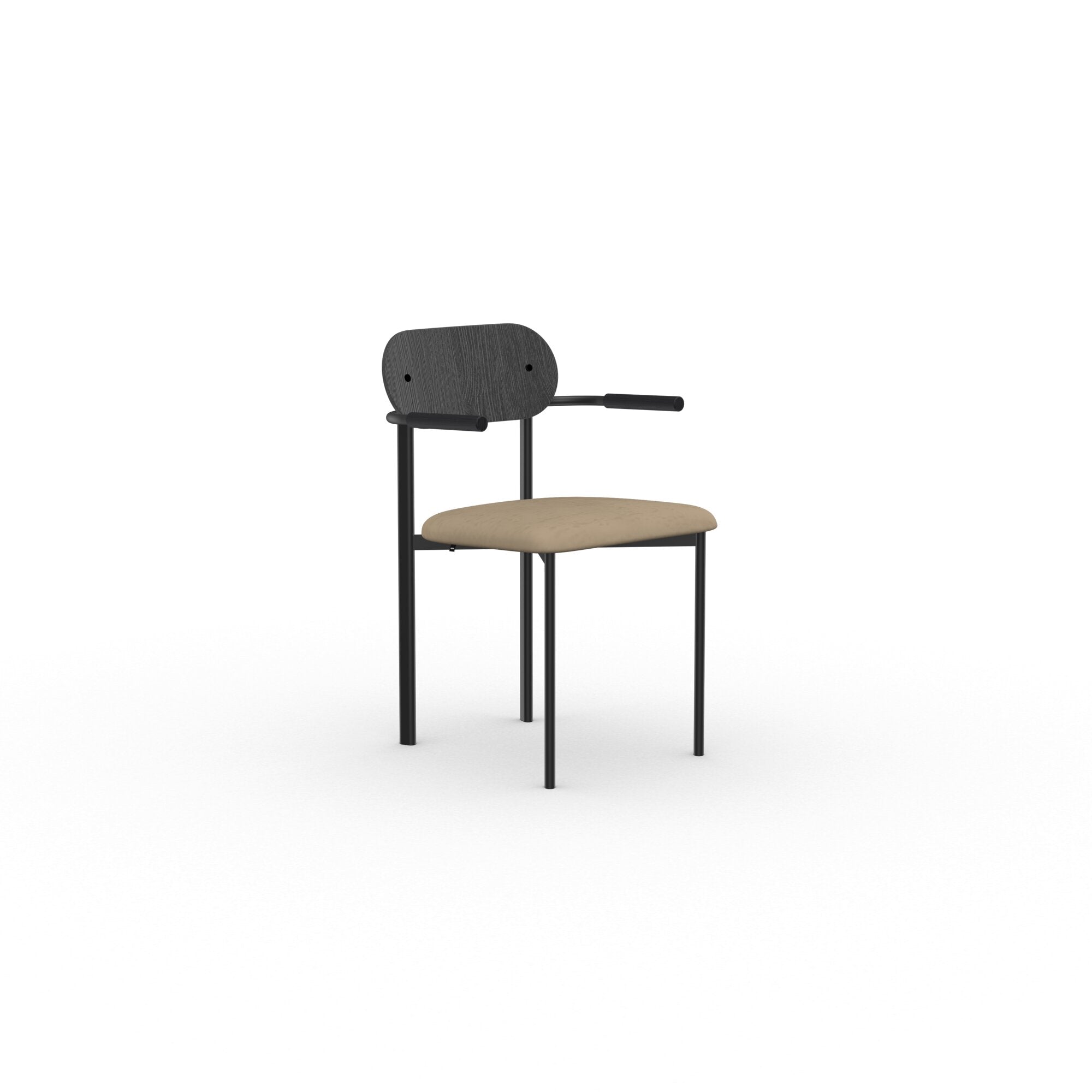 Studio Henk - Oblique chair armleuning, eiken rug en zwart frame - diverse stoffen - Oosterlinck