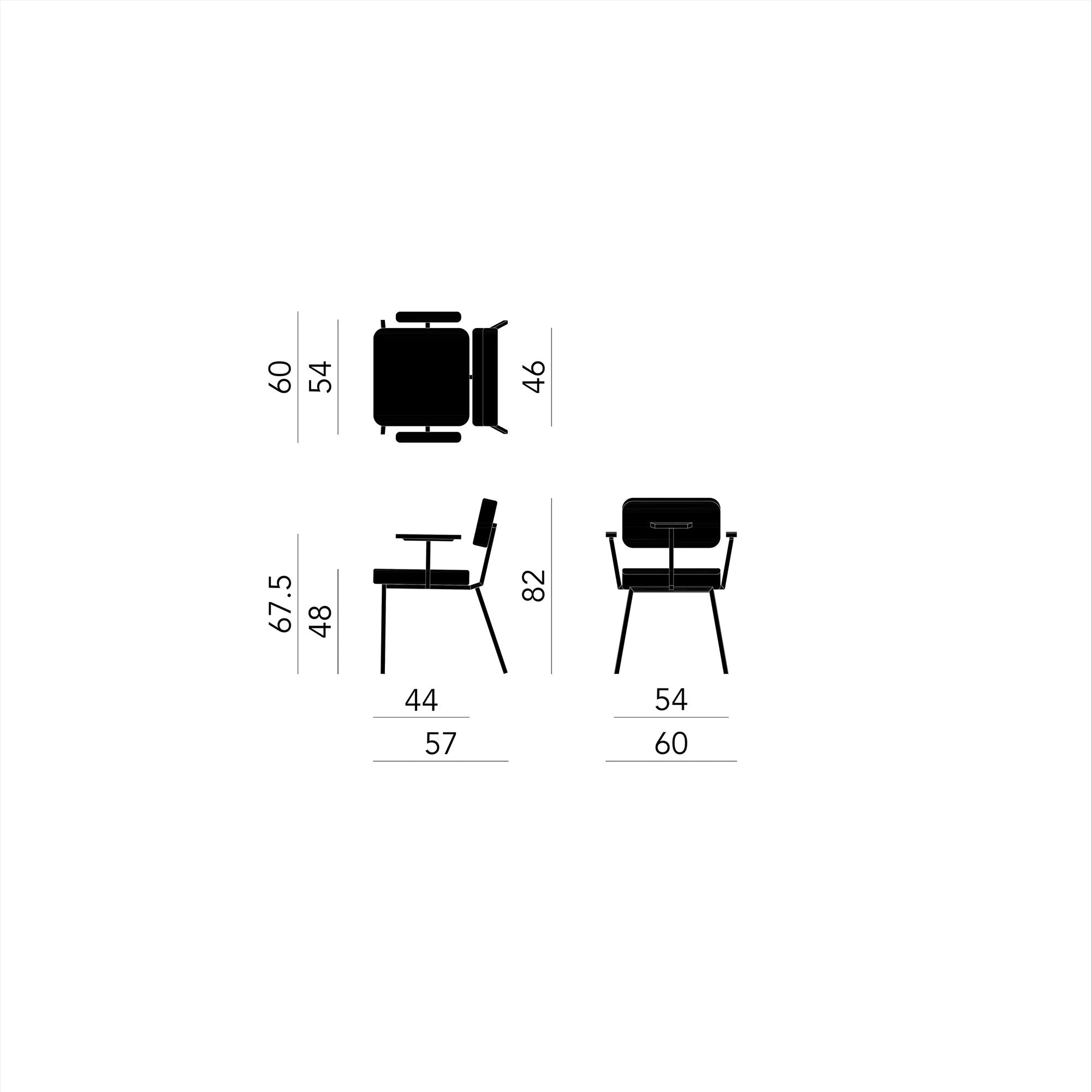 Studio Henk - ODE stoel met armleuning en zwart frame - diverse bekleding. - Oosterlinck