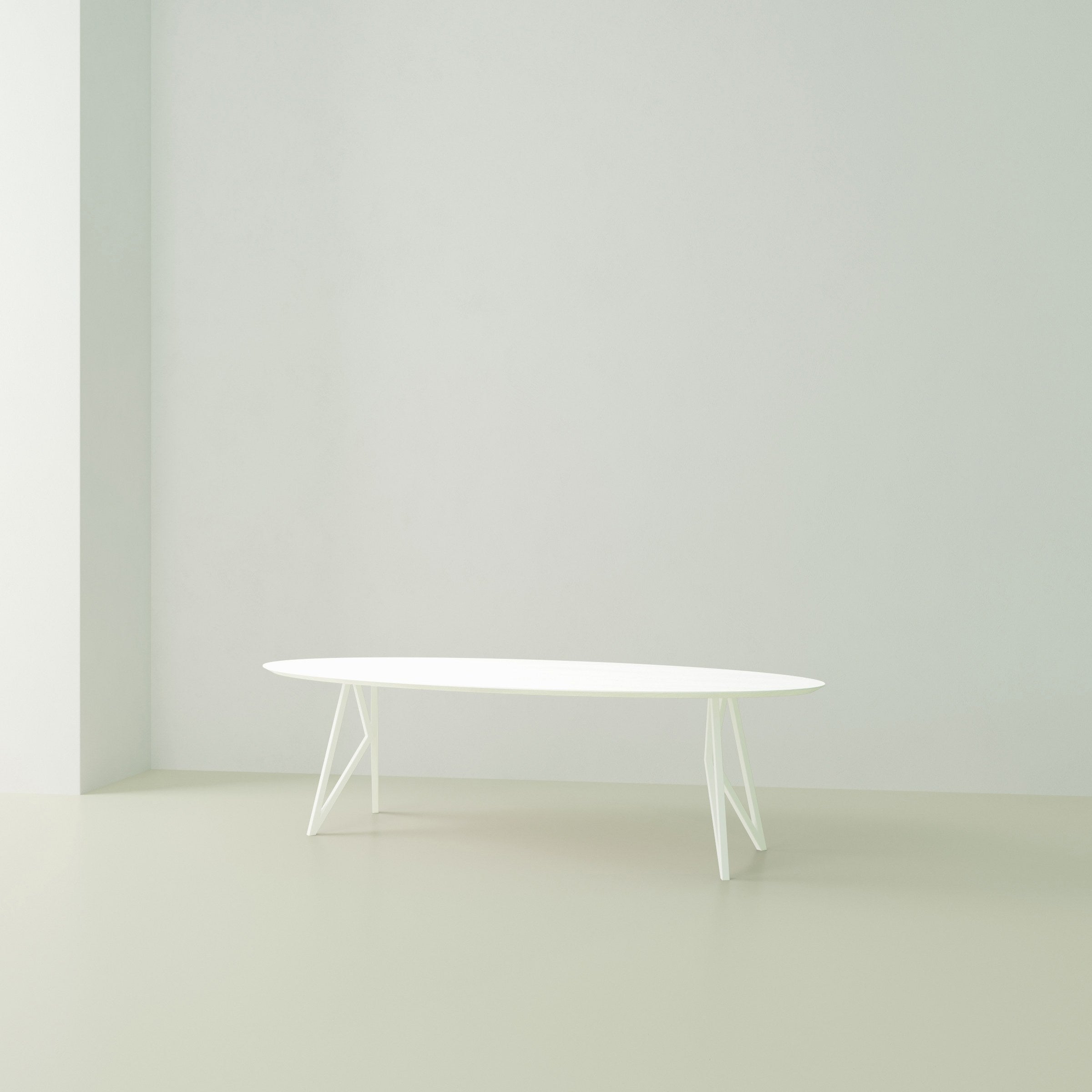 Studio Henk Butterfly tafel ovaal HPL verjongd - wit onderstel - alle formaten - Oosterlinck