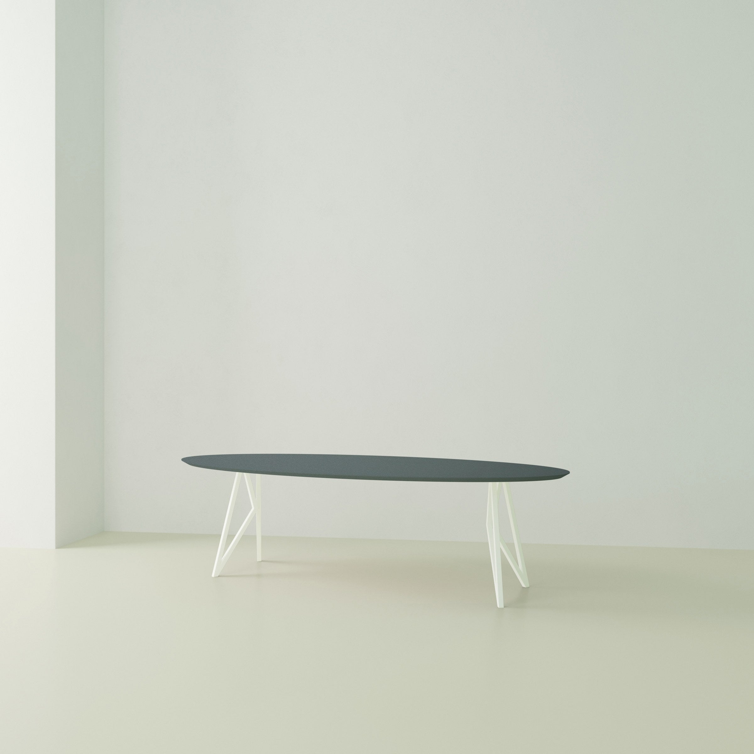 Studio Henk Butterfly tafel ovaal HPL verjongd - wit onderstel - alle formaten - Oosterlinck
