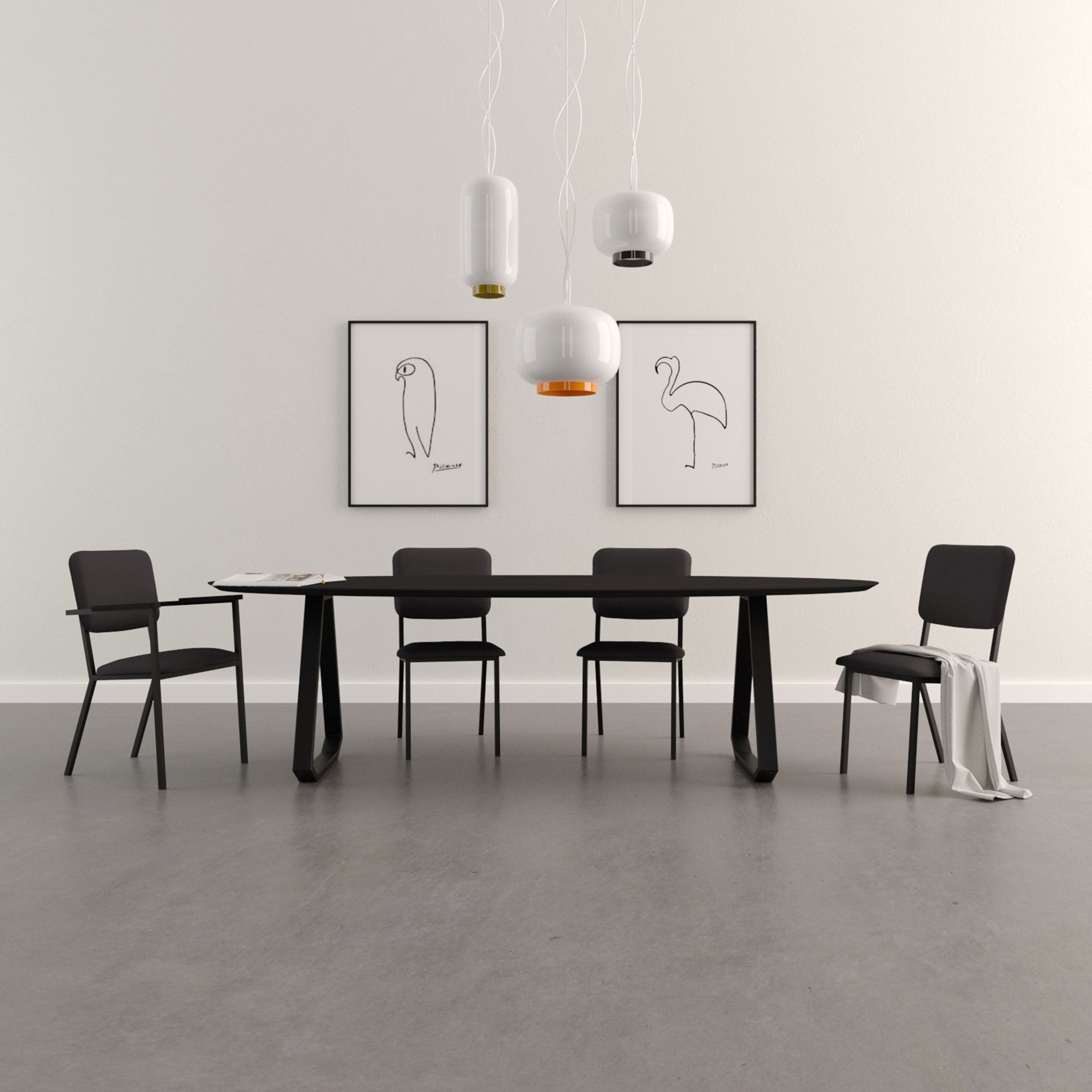 Studio Henk Topple tafel verjongd - zwart onderstel - alle formaten - Oosterlinck