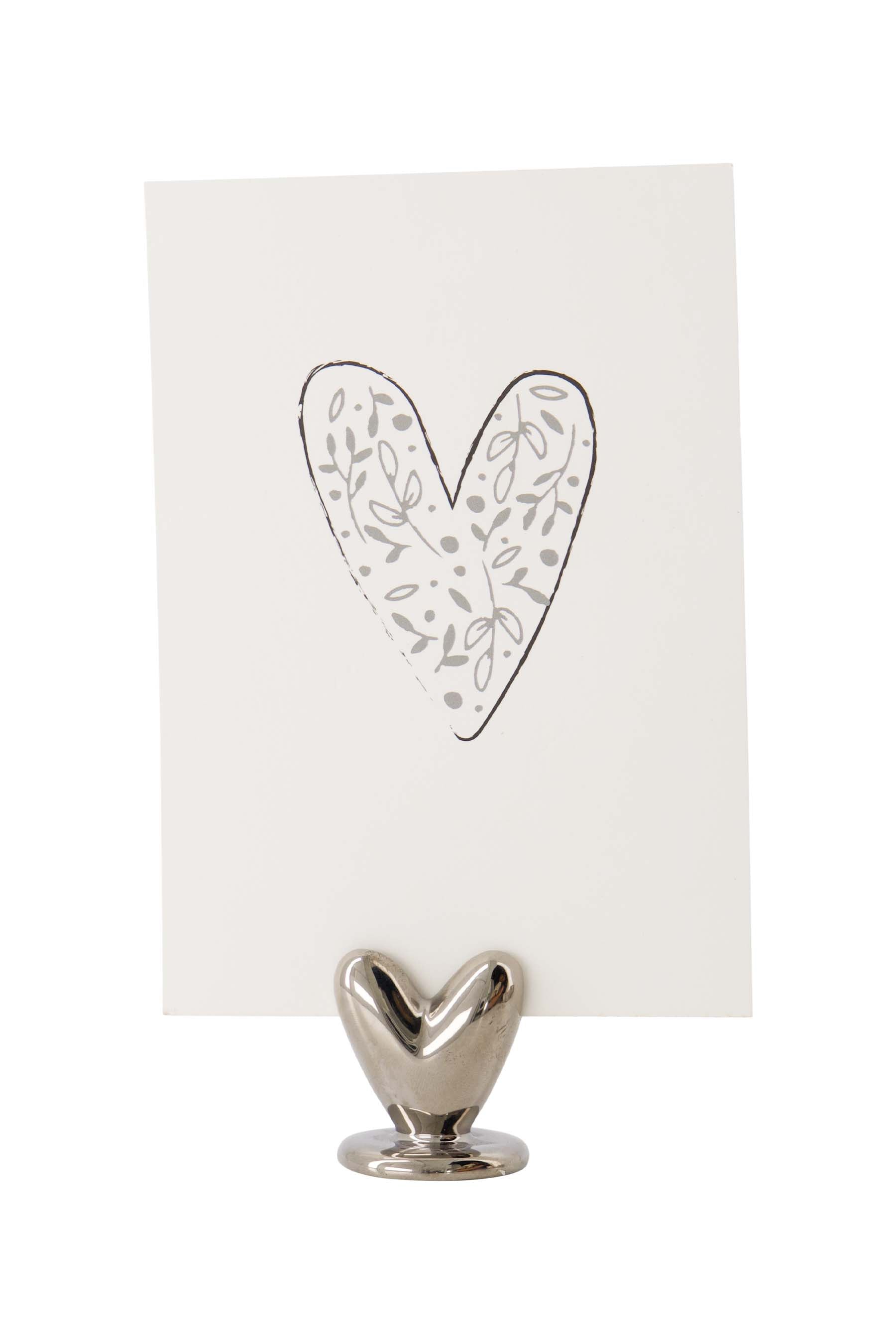 Zusss Kaartenstandaard keramisch zilverkleurig hartje - Oosterlinck Home