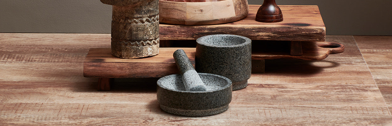 Salt & Pepper Grind Vijzel 18xH6cm en stamper grijs graniet - Oosterlinck