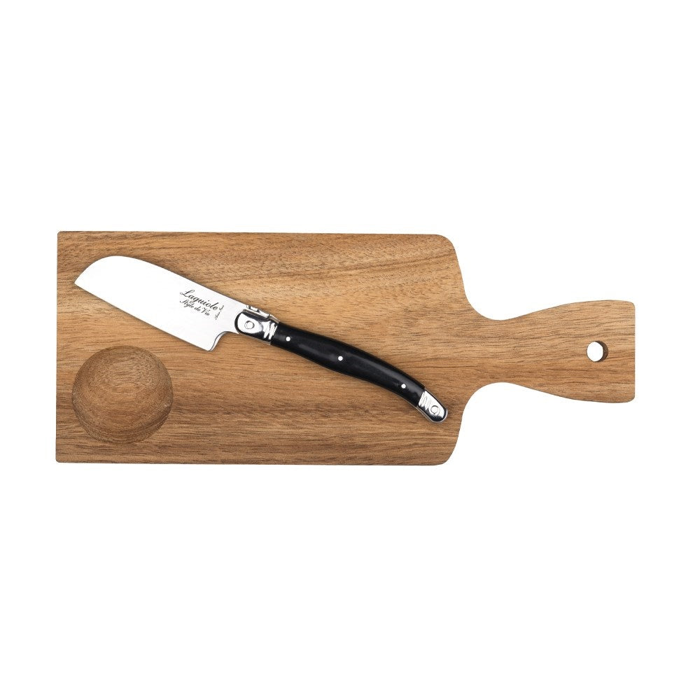 Laguiole Premium Line Acacia plankje met zwart Santoku kaasmes - Oosterlinck