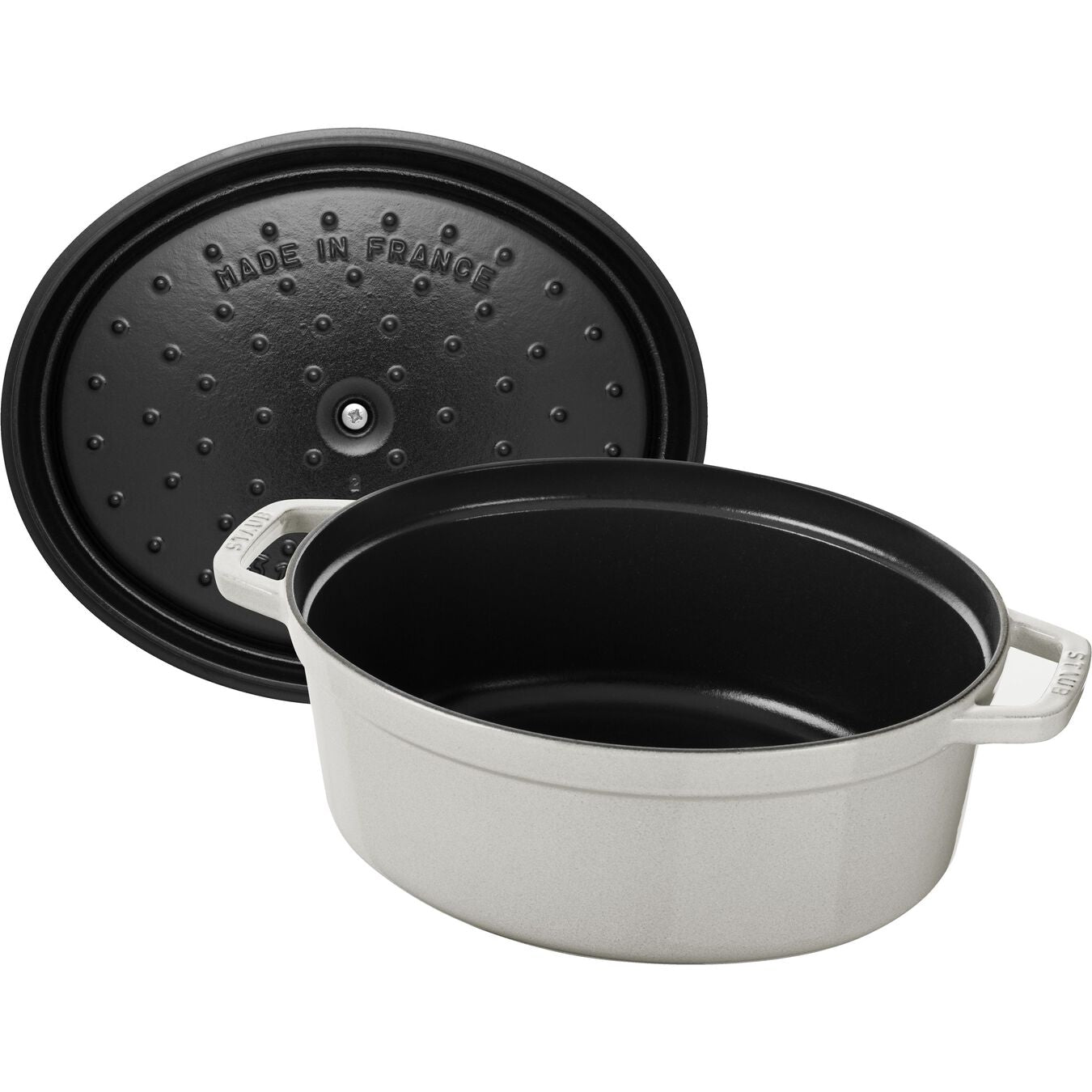 STAUB LA COCOTTE GIETIJZEREN BRAADPAN 31 CM / 5,5 L, OVAAL, WHITE TRUFFLE - Oosterlinck