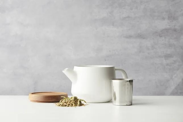 Point Virgule keramische theepot met acacia deksel - wit en zwart - Oosterlinck