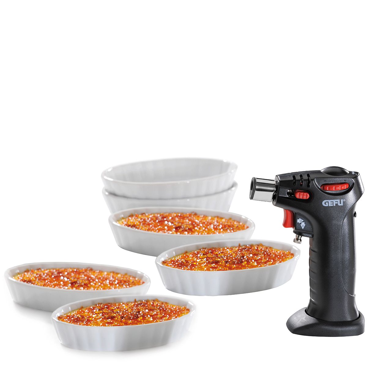 Gefu Pasta set Creme Brulee brander met 6 kommetjes - Oosterlinck Home