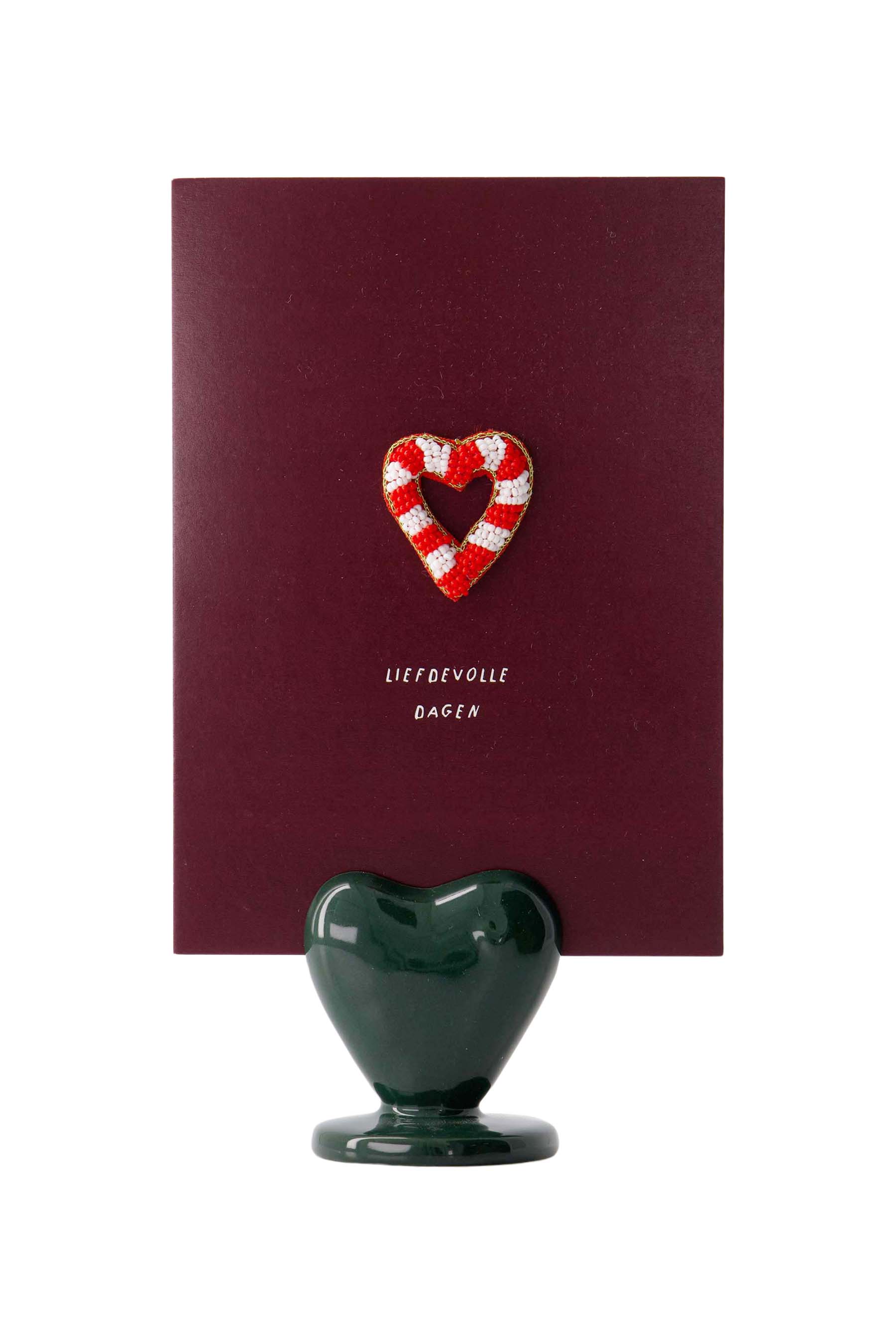 Zusss  Kaartenstandaard keramisch hartje kerstkleuren - Oosterlinck Home