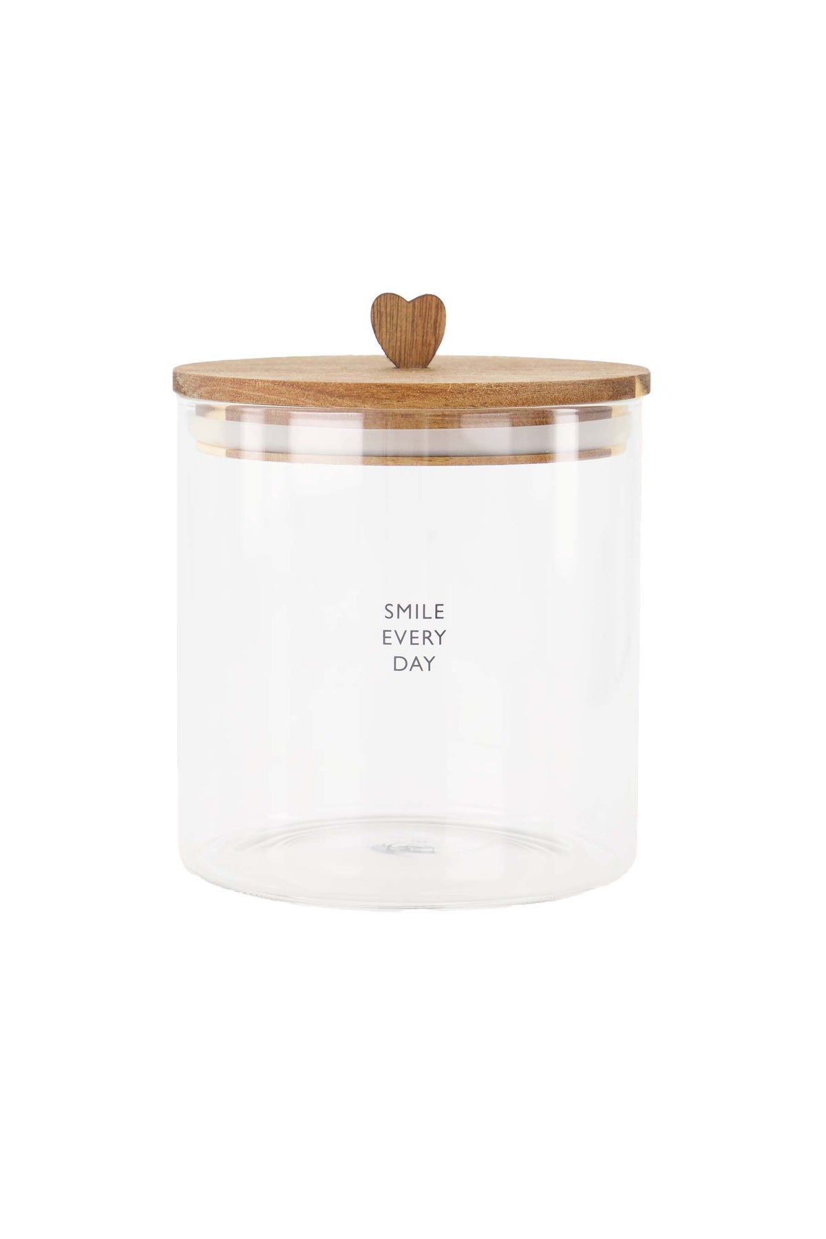 ZUSSS  Voorraadpot glas met houten deksel en hartvormig handvat "smile everyday"