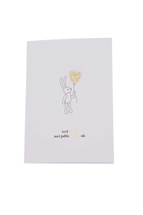 Zusss  Wenskaart met broche Hartje Veel geluk met kleine uk