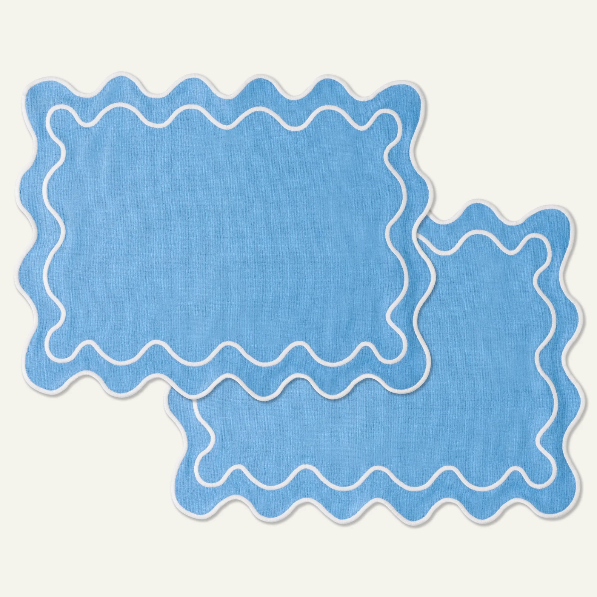 Kulu Club   Linnen placemats wavy blauw-wit / set van 2
