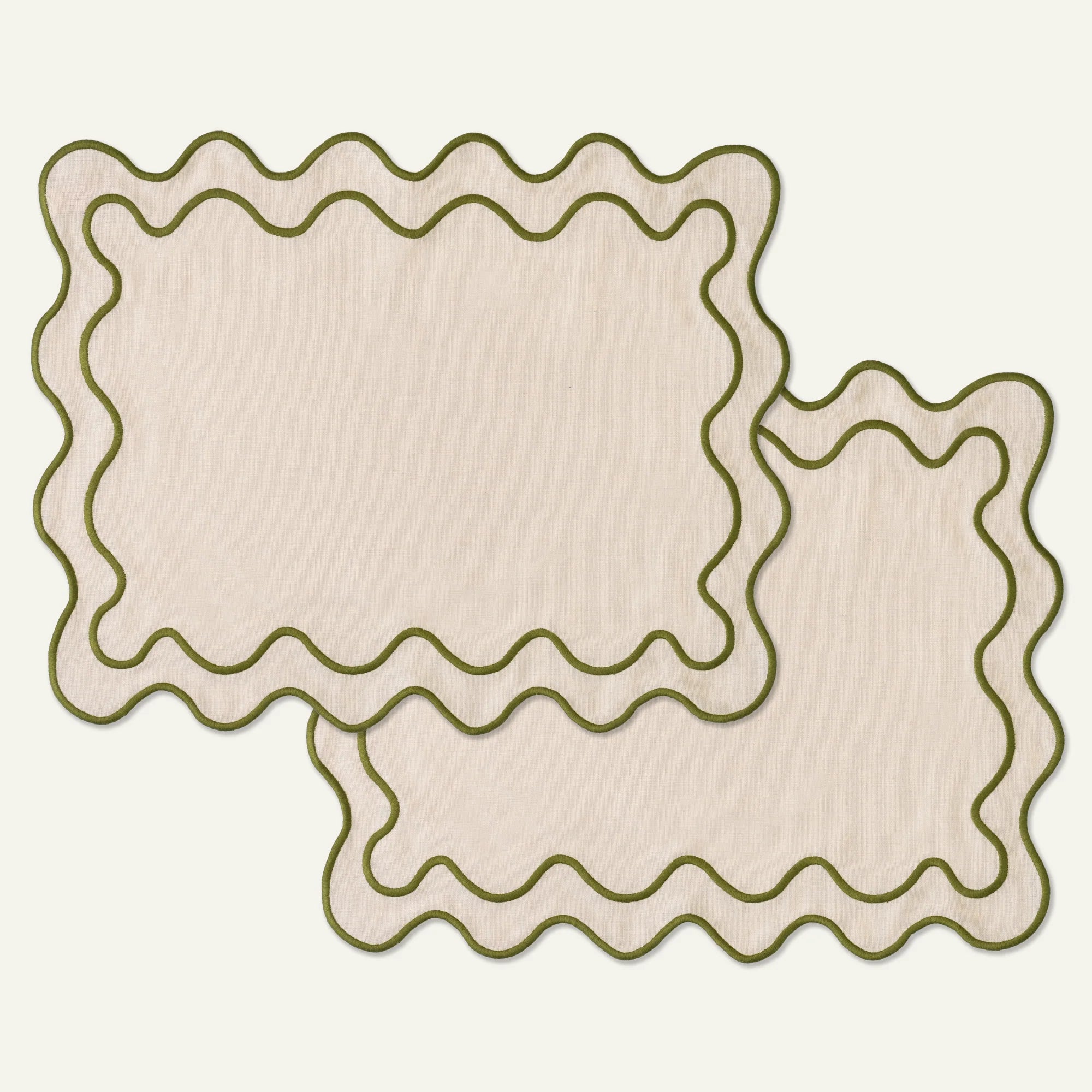 Kulu Club   Linnen placemats wavy beige-groen / set van 2