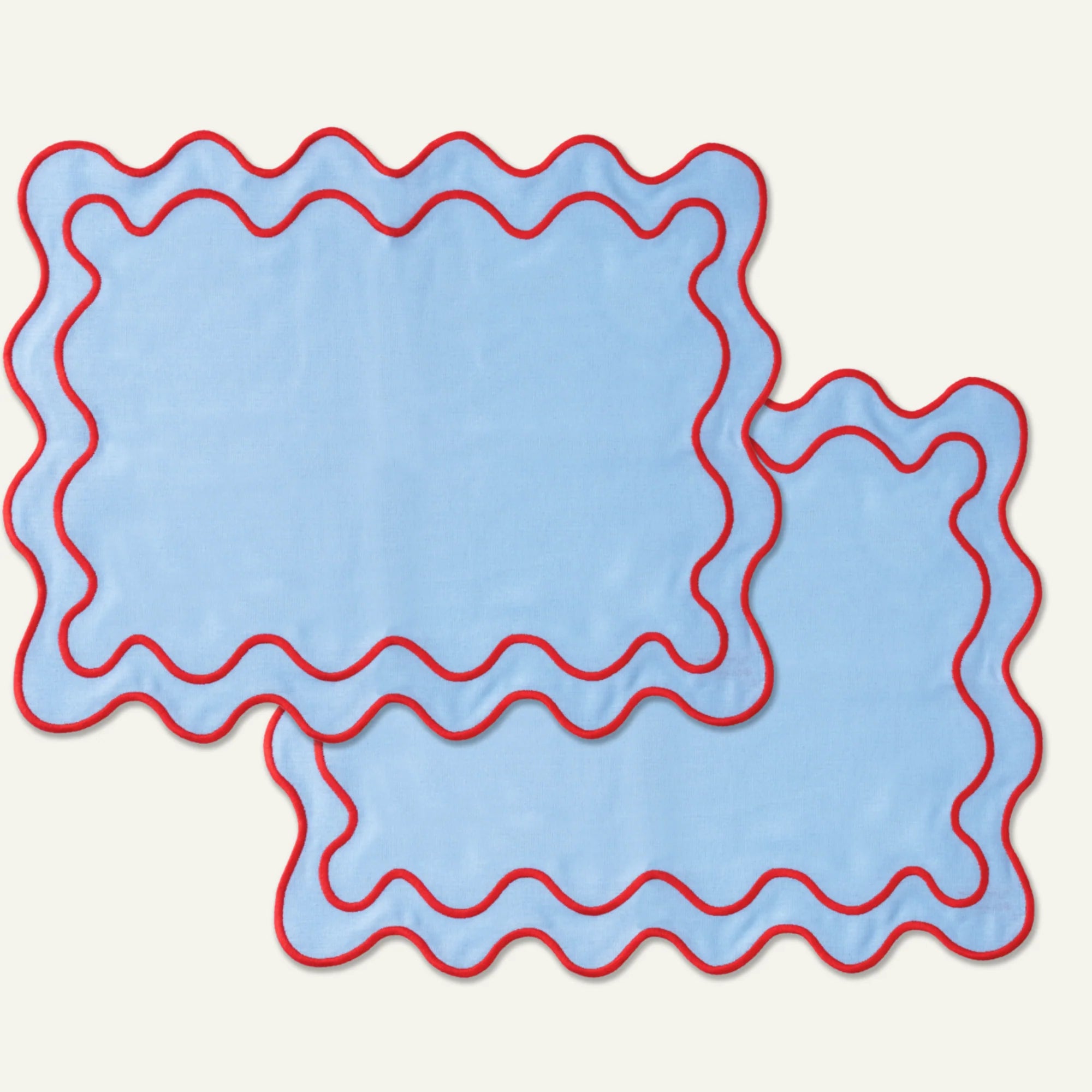 Kulu Club   Linnen placemats wavy blauw / rood - set van 2